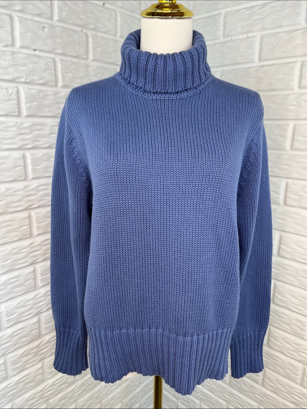 L.L. BEAN SWEATER TURTLENECK 100% SOFT COTTON BLUE/PURPLE SZ MED
